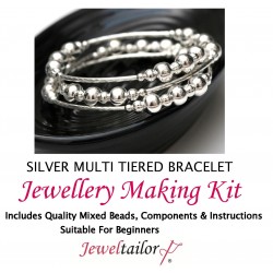 Silver Tiered Bracelet Jewellery Making Kit With Wire For Up To 10 Bracelets, Mixed Beads, Instructions + FREE Luxury Gift Bag